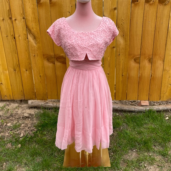 Jr Theme Pink “Illusion” Party Dress with Soutache Detail 50s 60s vintage - Picture 1 of 5